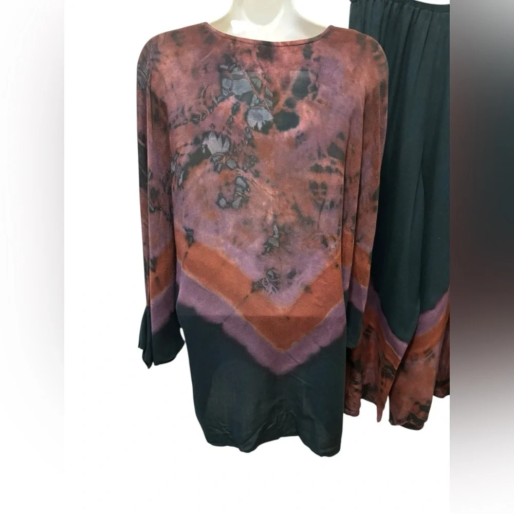 VTG Carole Dolighan Art 2 Wear Artsy 2PC Set L Dolman V Neck Tunic Wide Leg Pant